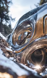 a car is parked on some snow covered ground