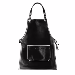 a black and white apron with a white pocket on it