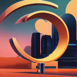 an abstract painting with yellow letters on it,a picture of a modern art piece made out of orange and blue