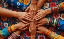 many hands that are together and covering the top of the picture