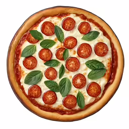 pizza with tomato topping on plate sitting upright