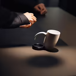 a hand holding onto the handle of a coffee cup