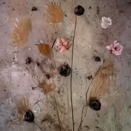 flowers and leaves scattered on the ground
