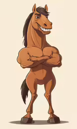 a horse with his arms crossed in front of the viewer
