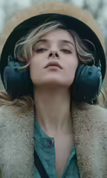 young woman in brown fur coat with ear muffs