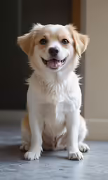 a close up of a dog with big eyes