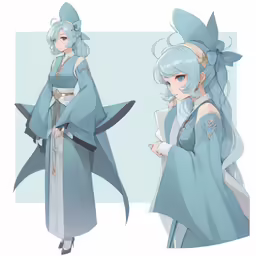 the concept for an character i created in personama, with a blue outfit and a white