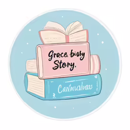 a badge with a pile of books on it that reads, grace boy story cannata