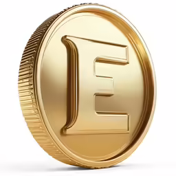 an e golden euro coin with the word e