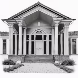 the front door of the building has columns in the shape of pillars