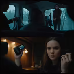 a woman standing behind another woman with cell phone