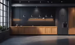 a large kitchen that has a wooden counter