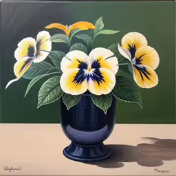 a painting of flowers in a black vase,an image of a painting of flowers in a vase