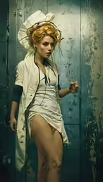 a sexy woman in an all white outfit and a trench