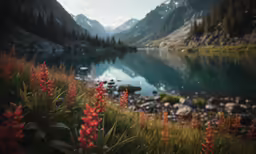 a large body of water surrounded by grass