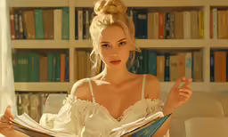 a woman sitting on top of a couch