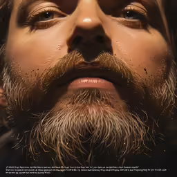 a man with a beard and a mustache looks towards the camera