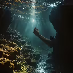 a person reaches for some light in the cave
