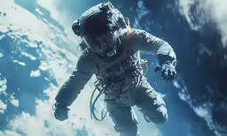 the astronaut is in flight as he enters the earth