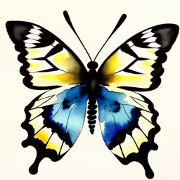 a painting of a yellow and blue butterfly,watercolor drawing of butterfly