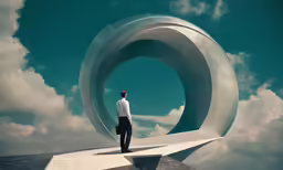 a man standing on top of a piece of concrete