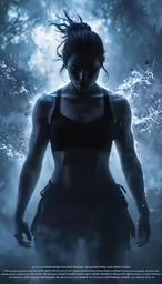 a girl in the water with her eyes closed and hands under her stomach