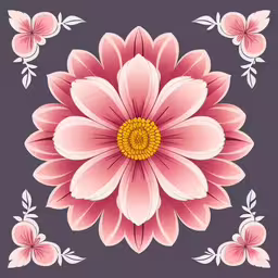 a purple and red flower on the side of a square,a purple and pink flower pattern on a black background,the pattern of flowers on the gray background,this is a picture of a flower in the center,pink flower on dark blue background with white and yellow outlines