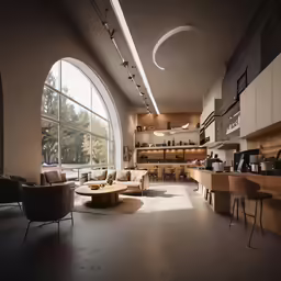 the sun shines through two large circular windows