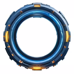 blue and yellow circular object on white background