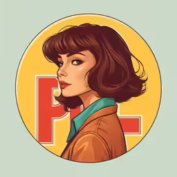 a close up shot of a female character, featuring the letter f and the image of the face