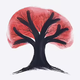 a picture of a tree with red and black leaves