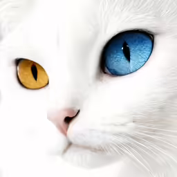 a cat with some blue eyes sitting on a bed