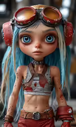 a doll wearing goggles and a costume