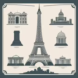 the four buildings and their famous architecture,the eiffel tower in paris and other cities