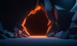 an unusual cave with dark lava and lighting
