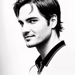 a man is posing for a photograph in a black and white photo