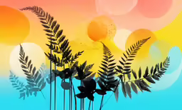 art work depicting plants with yellow and pink colors