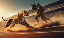 two wild cats run through the dirt