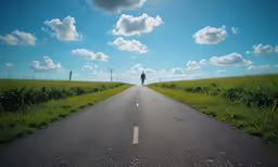 a single person standing in the middle of a road