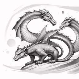 a drawing of two dragon on a white background