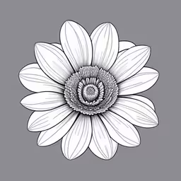a white flower with black and white lines around it,a flower that is in black and white