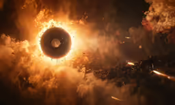 an object in the sky is flying by with flames