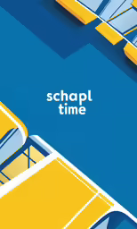 the poster for schaplin time features different colorful shapes