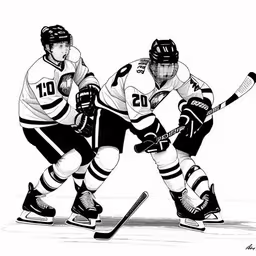 two hockey players playing against each other in a game,two ice hockey players with their gear in motion