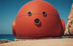an orange object is sitting on a beach