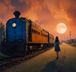 a woman stands in front of a train that has arrived,a person that is walking down some tracks