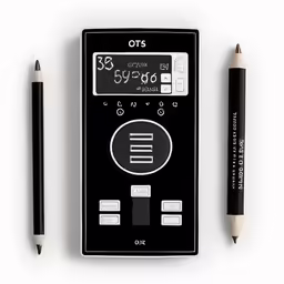 a notebook with a pen and clock on it