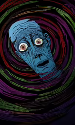 a very scary looking zombie with red eyes