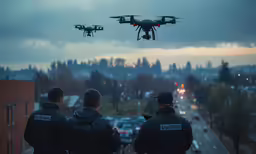 a couple of police are looking at some flying object