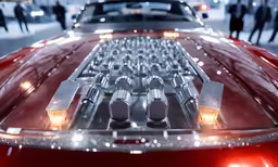 the interior of an automobile parked on a busy street